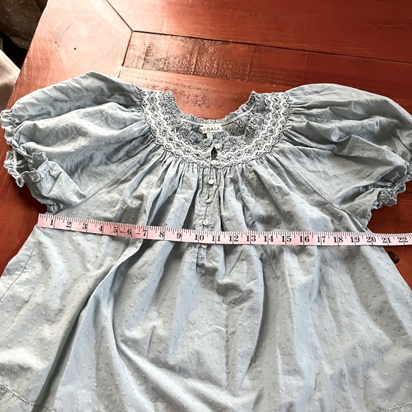 Baybala blue Swiss dot smocked puff sleeve blouse L - Picture 3 of 7